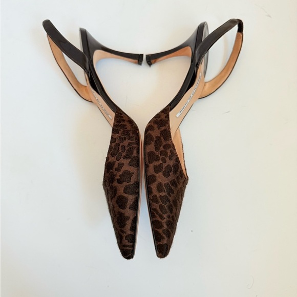 Manolo Blahnik Brown Black Lepoard print Carolyne Slingback pumps 90mm EU 38.5 - Picture 4 of 8